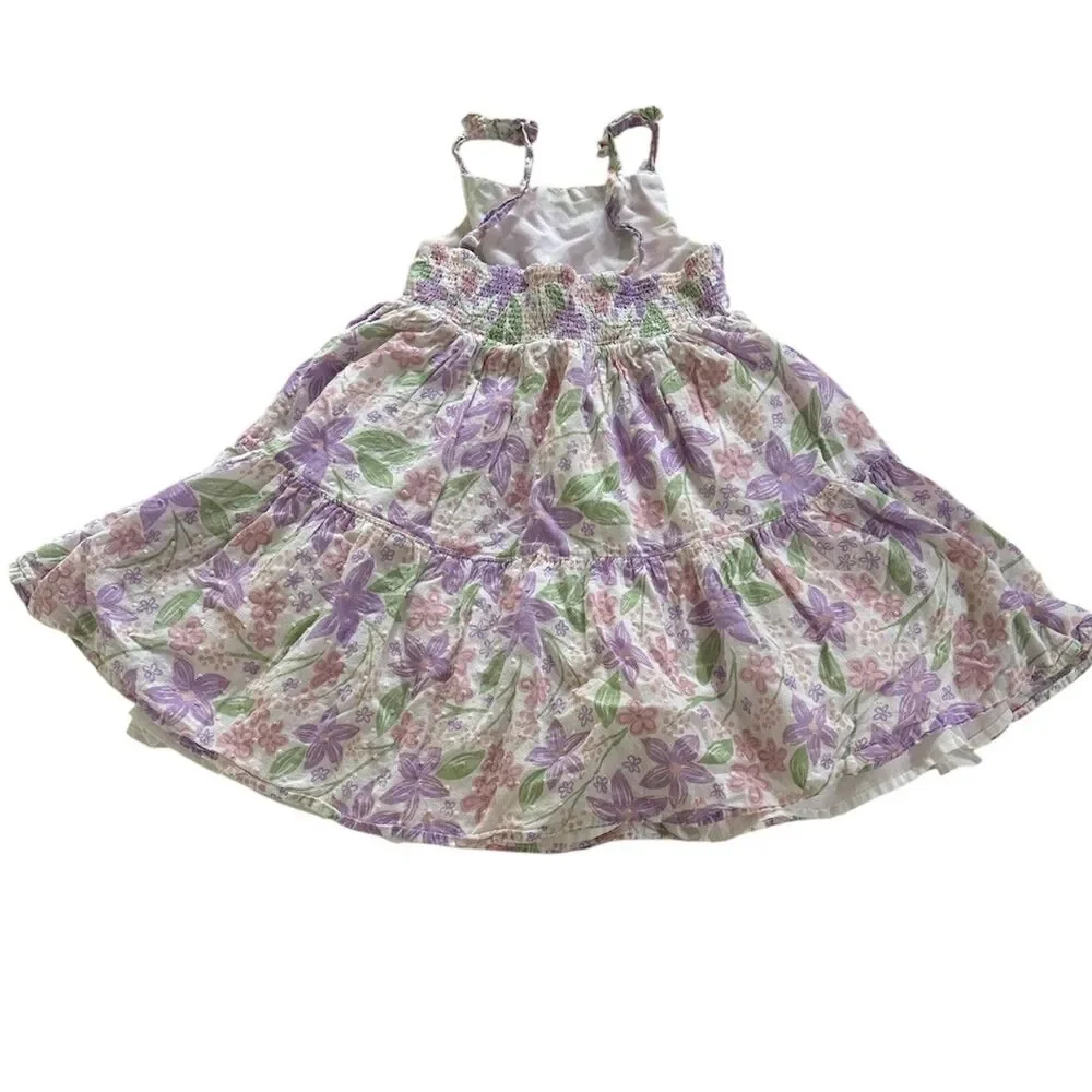 Sigrid Olsen Kids Floral Tiered Sundress Size 5 Purple Pink Dotted Swiss Cotton